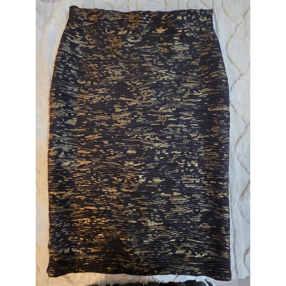 Double Click Black Gold Metallic Ripple Textured Pencil Skirt Large
